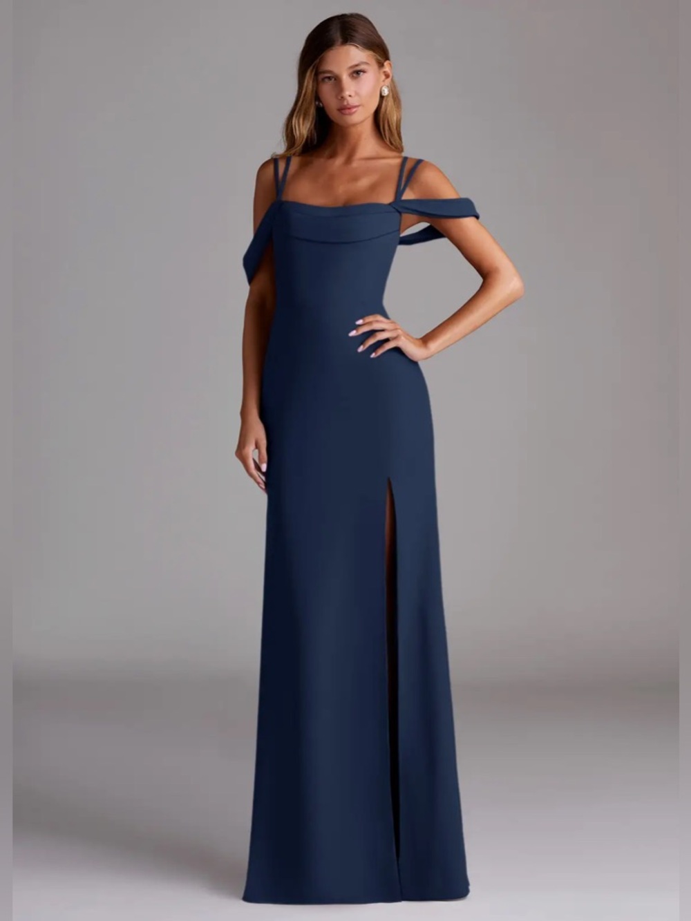 Azazie Bridesmaid Dress 

“Azazie Callan”
Dark Navy Mermaid Pleated Chiffon